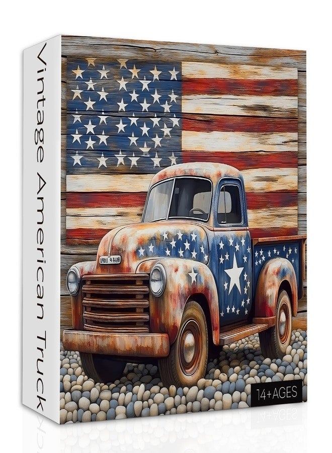 PPuzzling American Truck Puzzles for Adults 1000 Pieces, Vintage USA Flag Jigsaw Puzzles, Retro Patriotic Challenging Puzzle - Image 2